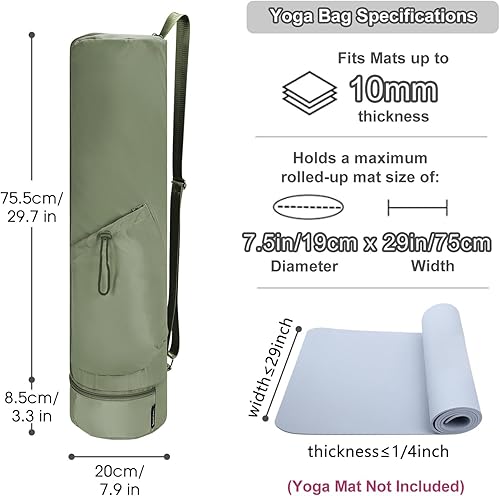 Miniatura 3 de sportsnew Bolsa para esterilla de yoga, con cremallera completa, bolsa de transporte para esterilla de yoga con cordón, bolsillo para botella de
