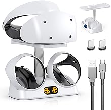 Dobe PSVR 2 Charging Station for PSVR2 Controller, PS5 VR2 Charging Station with VR Headset Display Stand, PSVR2 Charging Dock with Led Indicator, Type-C Cable & 2 Magnetic Charger Clasps