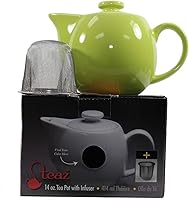 Vista 2 de OmniWare Teaz Citron - Tetera de cerámica de 14 onzas con infusor de malla de acero inoxidable