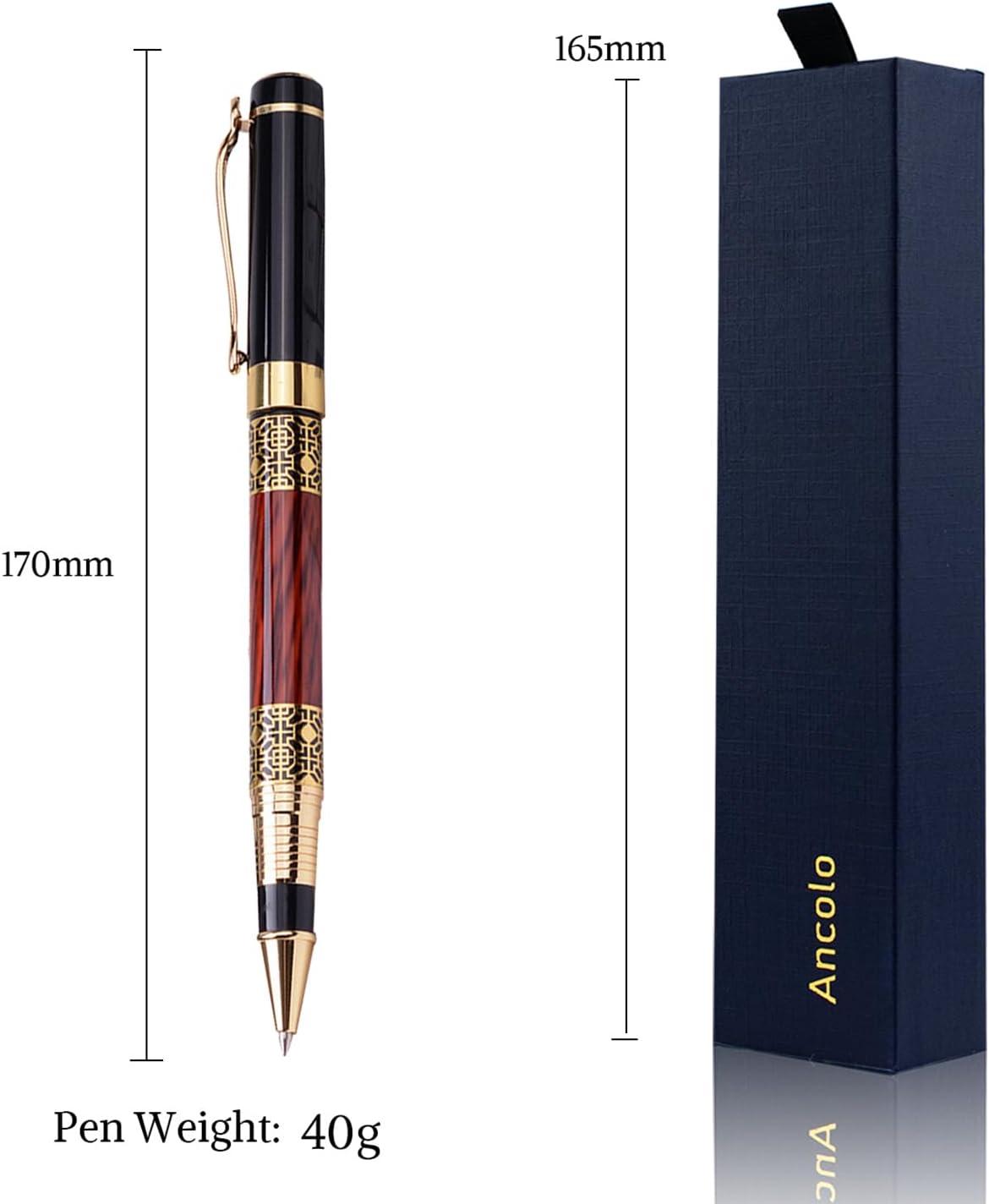 Ancolo Personalized Pens Office Gift Pen Set with 5 Pen Box 10 extra Black Refills Engraved with your Message Names Company Names Phone Number Gift for Colleague Friends Business