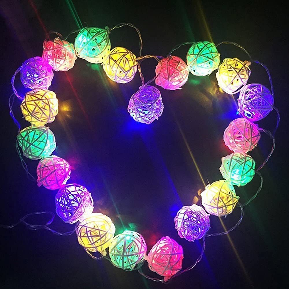 Hulx Multicolor Rattan Ball String Lights, 2.2M 20Led Indoor Fairy Lights For Home Garden, Battery Operated (Multicolor)