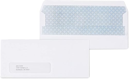 Staples Sobres comerciales #10, autoadhesivos teñidos de seguridad, cierre seguro simple, 9.5 x 4.125 pulgadas, paquete de 500, color blanco