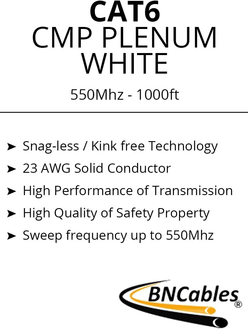 Best Cyber Deals 🔥 550MHZ CAT6 Plenum Cable 1000ft Blue, 23AWG 4Pair, Solid Network Cable Unshielded Twisted Pair (UTP), Available in Blue, White, Yellow, Gray, Purple, Green & Black (White) 🛒 Crazy Deals 550MHZ CAT6 Plenum Cable 1000ft Blue, 23AWG 4Pair, Solid Network Cable Unshielded Twisted Pair (UTP), Available in Blue, White, Yellow, Gray, Purple, Green & Black (White)