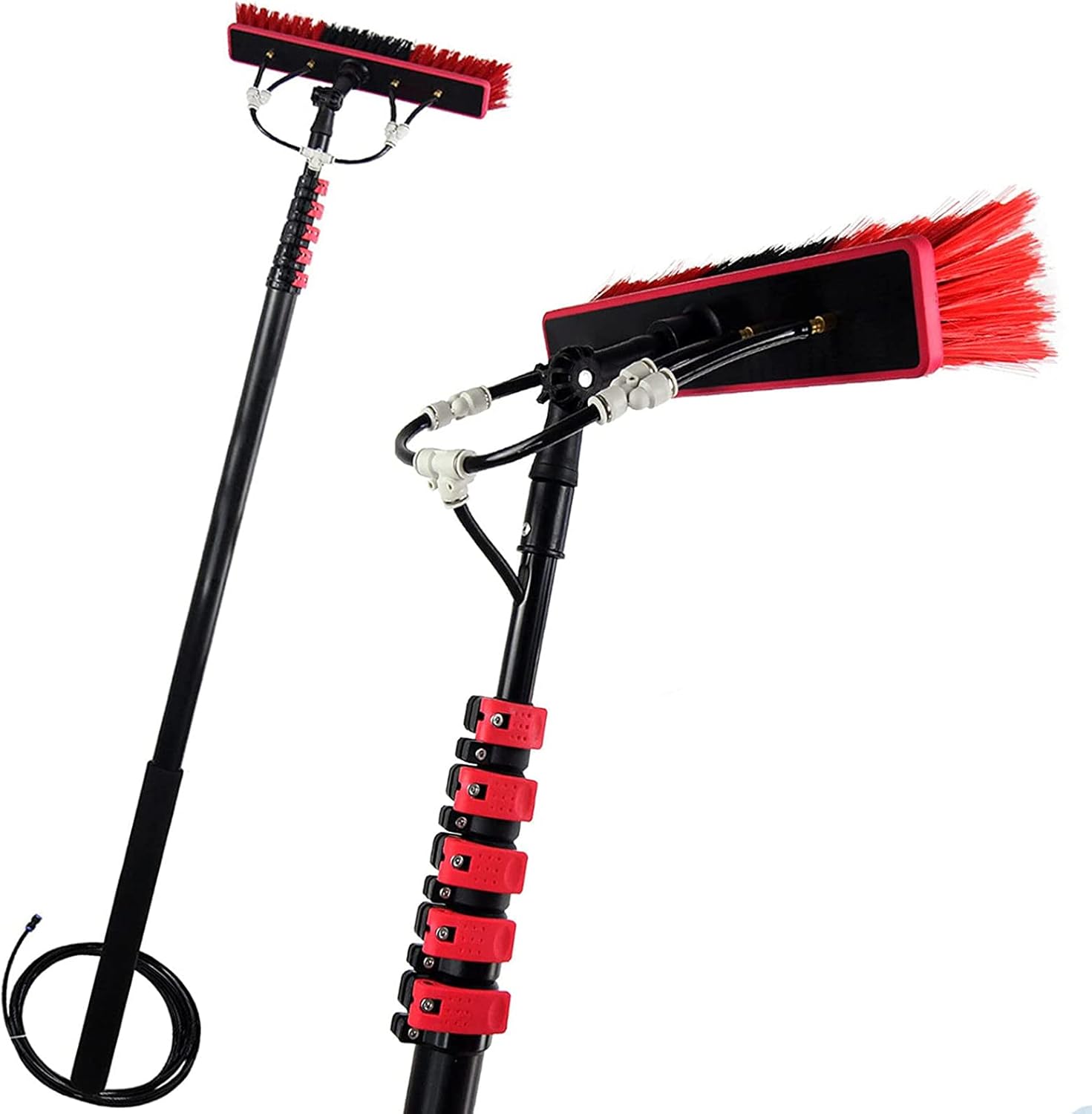 Window Cleaning Pole, 12-36FT Water Fed Telescopic Brush with Squeegee, Water/Hose Fed Pole, Cleaning Photovoltaic and Solar Panels,Outdoor Window Cleaner w/ 20M Hose,Without Squeegee-7.2M