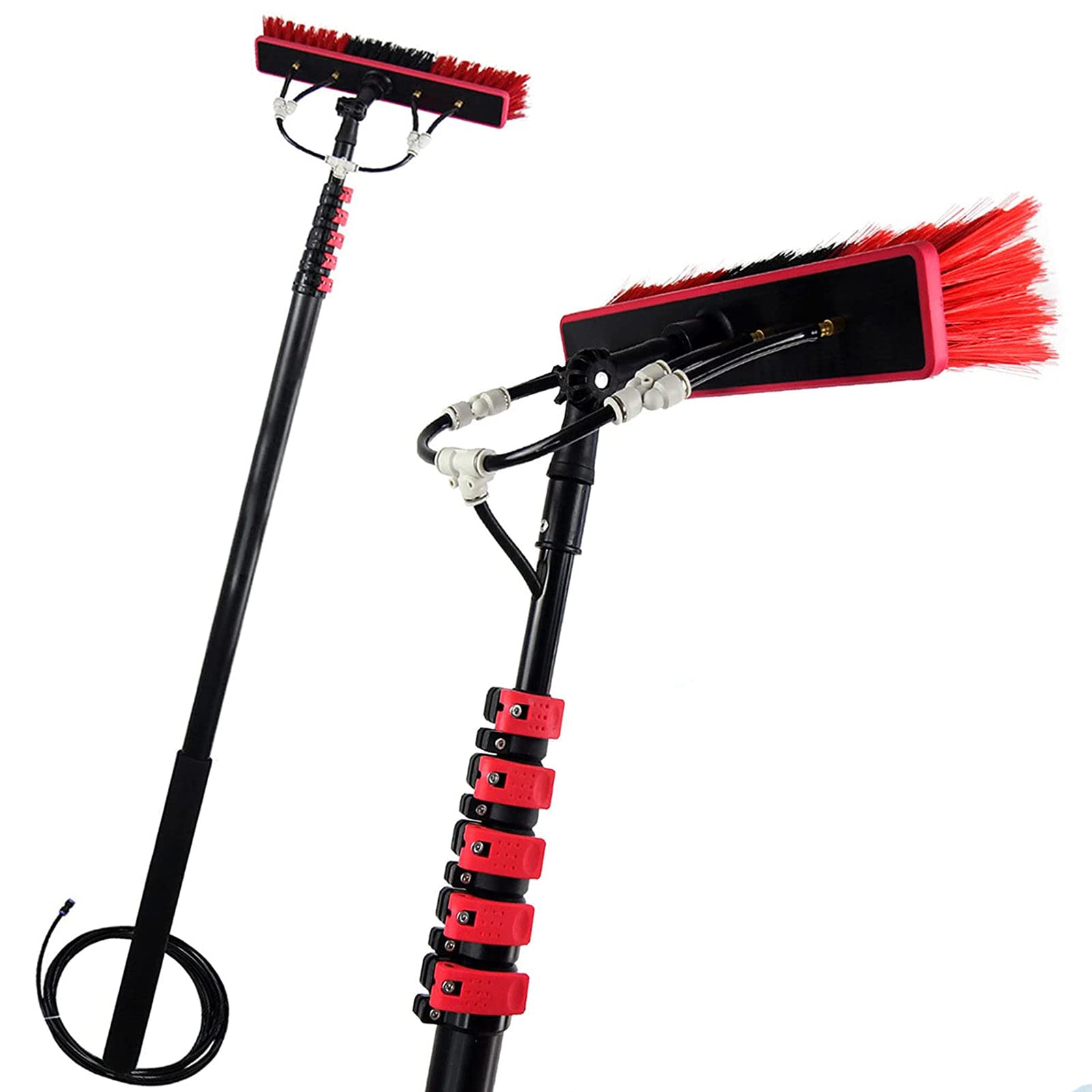 Window Cleaning Pole, 12-36FT Water Fed Telescopic Brush with Squeegee, Water/Hose Fed Pole, Cleaning Photovoltaic and Solar Panels,Outdoor Window Cleaner w/ 20M Hose (wi