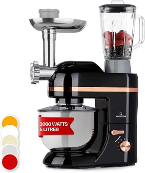 Klarstein Stand Mixer, 5L Food Mixer for Baking with Bowl, 1800W Cake w/Beater, Dough Hook, Whisk, 1.5L Blender, Food Processor Meat Grinder, 6 Speed Electric for Baking Bread Pastry