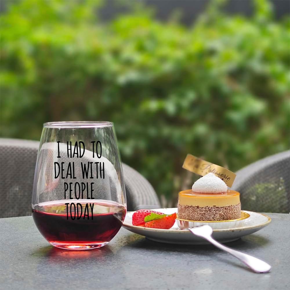 I Had to Deal with People Today Retirement Wine Glass, Funny Retired Gifts for Coworker, Humor Office Happy Retirement Gifts for Teacher, Birthday Christmas Gift for Introvert Women Men Boss - Image 3