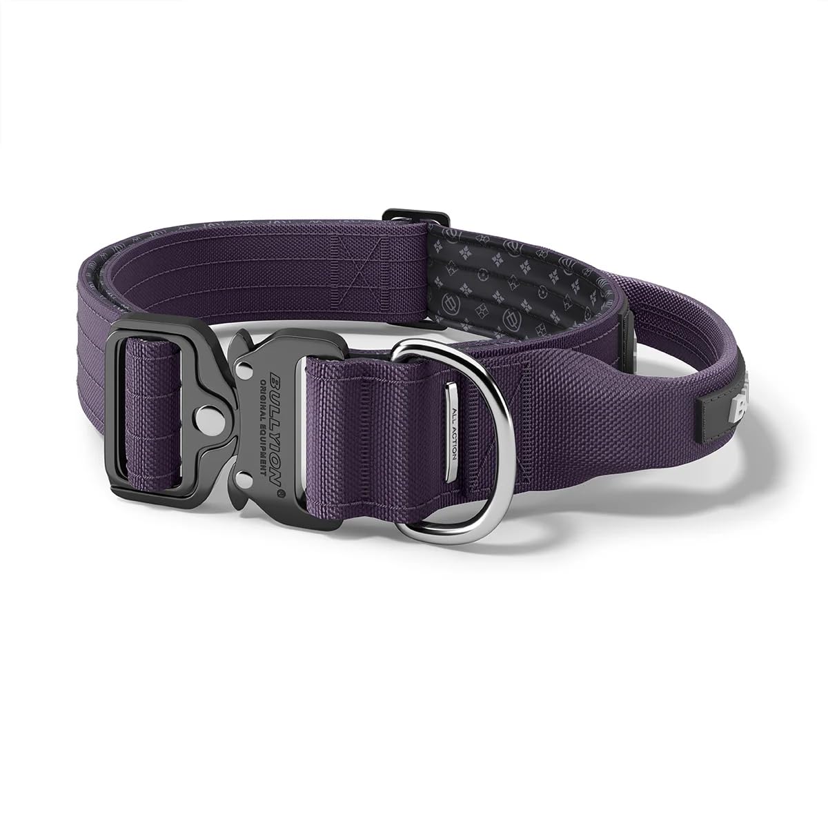 Bullyion ® Original Equipment Heavy Duty Tactical Dog Collar with Handle – Adjustable Military Style Collar for Large Dogs, Padded Training Collar with Metal Buckle - 5CM Windsor Purple - Medium