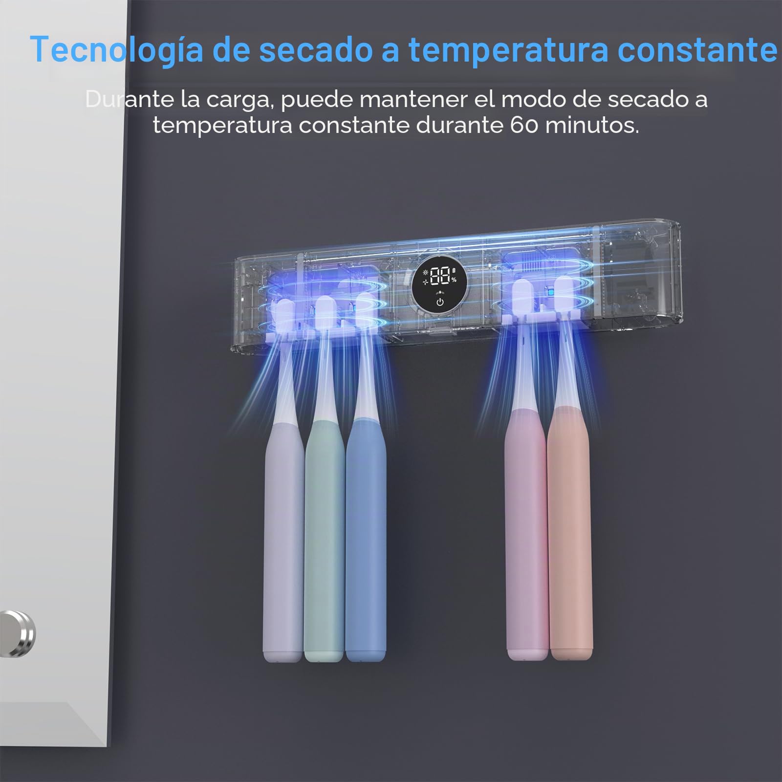 LifeBasis UV-Sanitizer de Cepillos de Dientes con Pantalla LED, Sensor de Infrarrojos, Soporte para Cepillo de Dientes para Desinfección UV y Secado, Cepillo de Dientes Eléctrico de Pared, Recargable