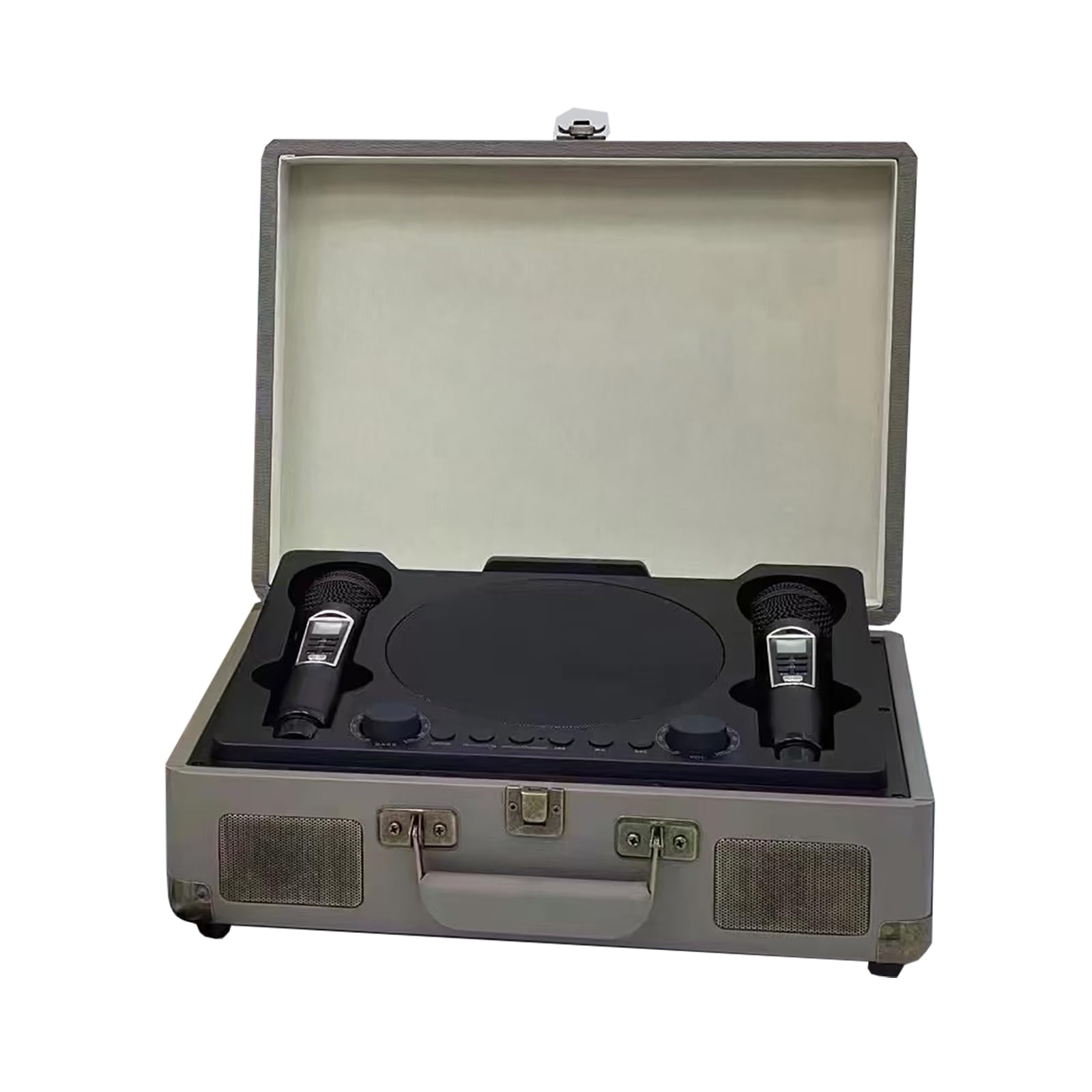 FHRKA Karaoke Machine for Adults,Smart Connection/Distance: Approx 10m, 5 Play Method, with 2 Karaoke Mics,for Family (Grey)