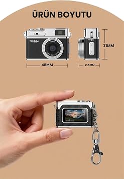 Mini Dijital Kamera Anahtarlık Kamera 1080P Ekranlı Flaşlı Selfie Video Vlog Kamerası - Siyah