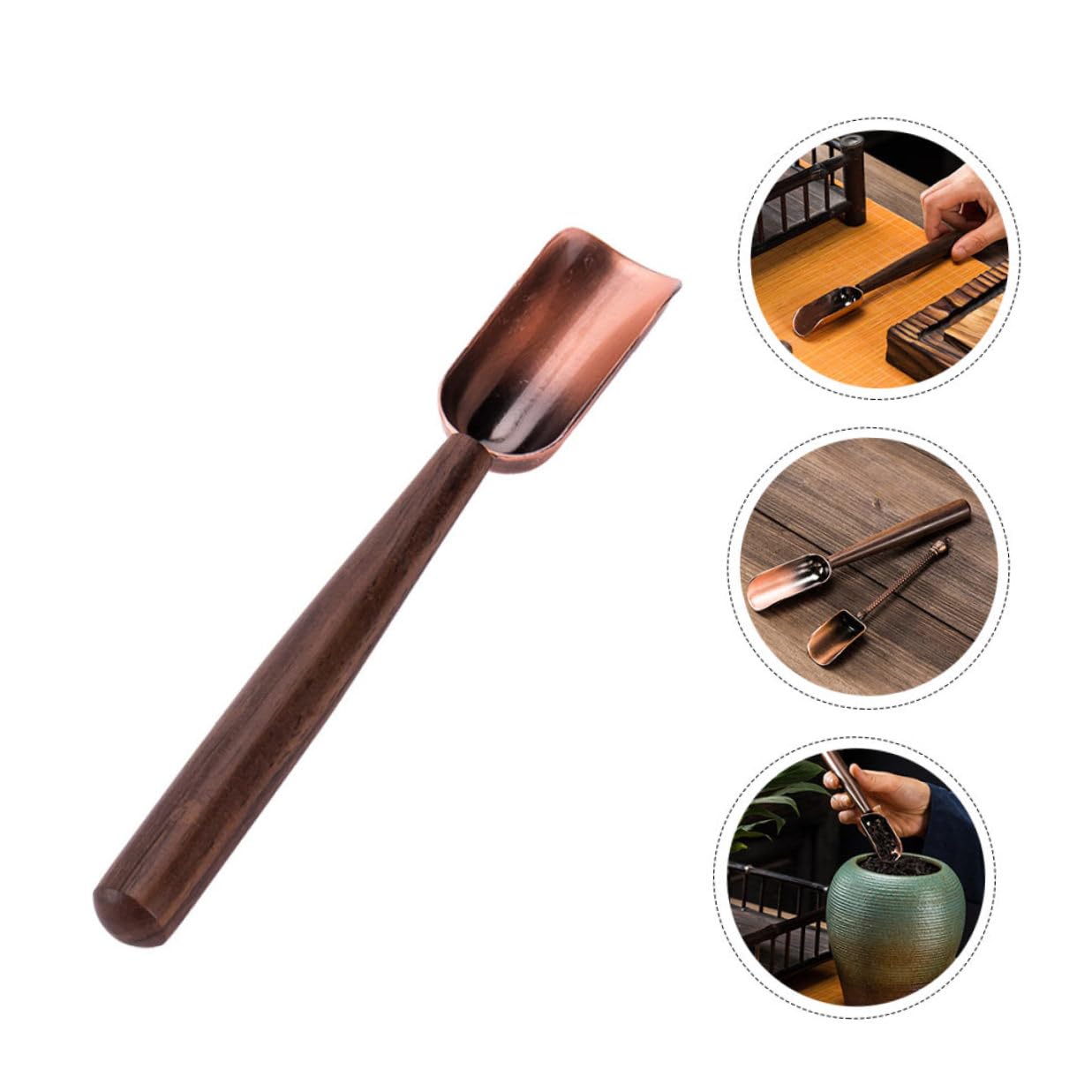 BESTonZON Cucharas para Té de Té Portátil Mango de Ébano Accesorio para Condimentos Especias Azúcar Leche Fácil de Limpiar