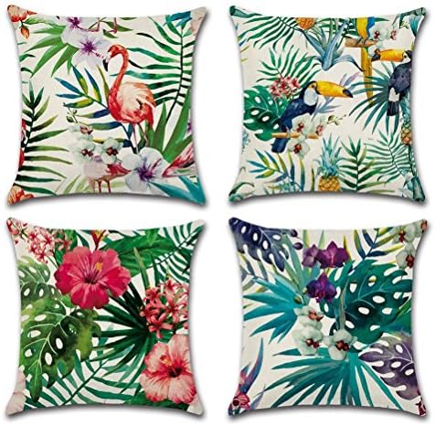 Freeas Cushion Cover, Set of 4 Oil Painting Pattern Pillowcase Square House Sofa Pillow Cover 45 x 45 cm