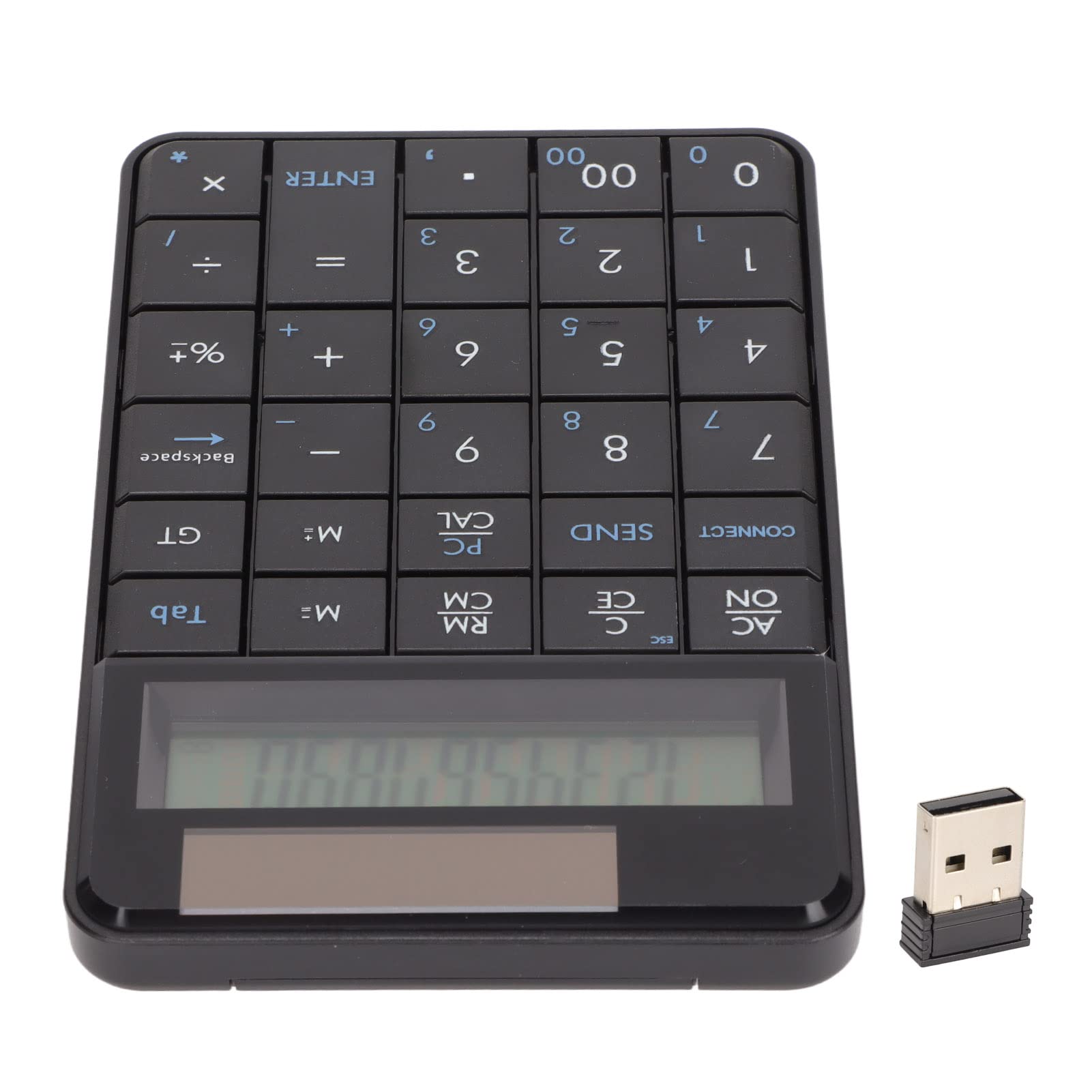 Fabater Tastierino Numerico Wireless con Calcolatrice, Tastiera Numerica da 29 Tasti da 2,4 GHz Tastierino Numerico Ergonomico USB Plug and Play Alimentato Ad Energia Solare per PC Portatile