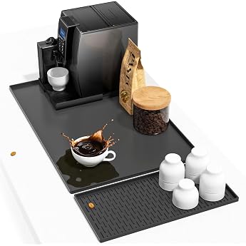 Silicone Coffee Machine Mat Non-Slip & Heat Resistant for Fully Automatic Coffee Machine 60 x 40 cm Silicone Mat with Rim Dishwasher Safe BPA-Free Compatible with Portafilter Machine Espresso