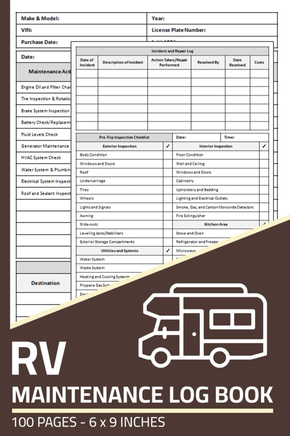 RV Maintenance Log Book: RV Repair & Service Record with Pre-Trip Inspection Checklist | Maintenance Logbook for Motorhome