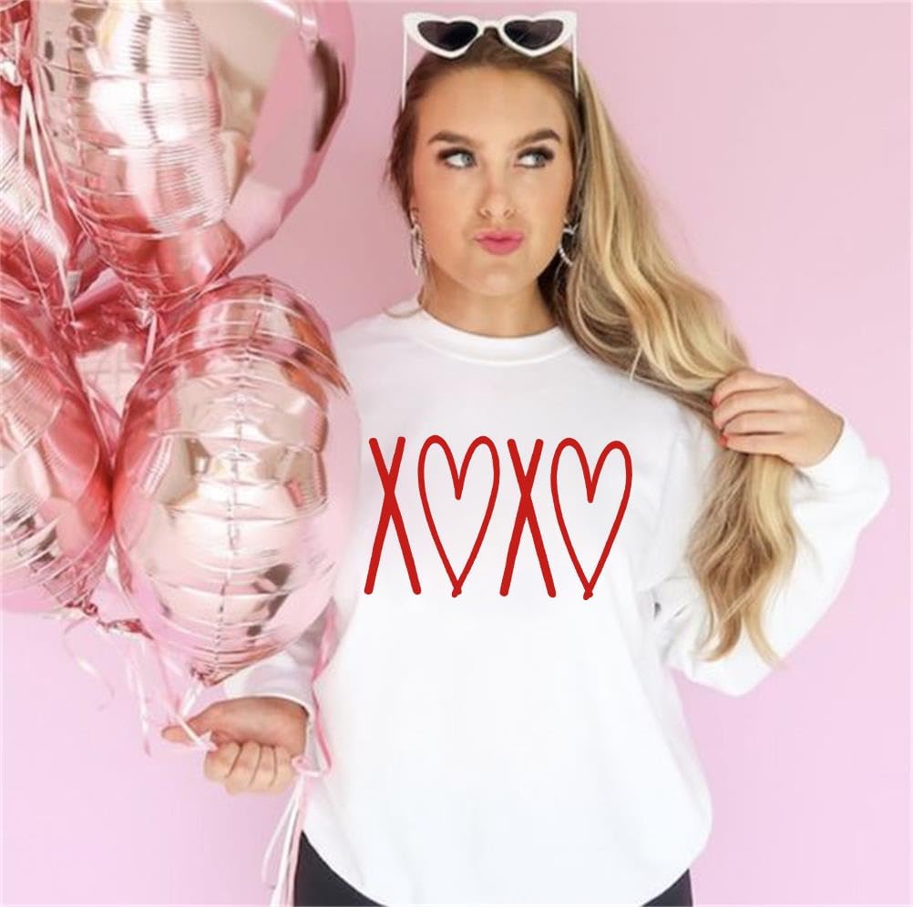 SFHFY Valentines Sweatshirt Women Cute Love Heart Sweater Valentine Pullover Shirt Casual Heart Long Sleeve Tops - Image 2
