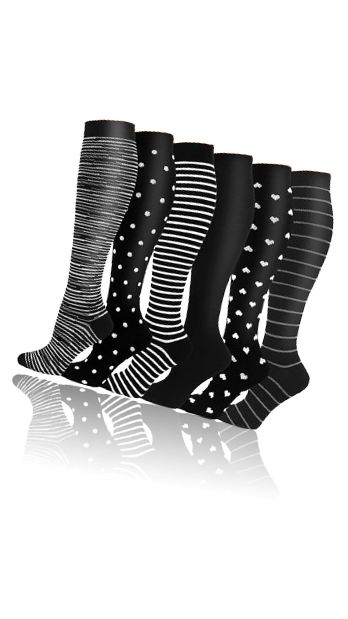 – 6 Pairs Knee High Compression Socks 20-30 mmHg - Men & Women's Compression Stockings