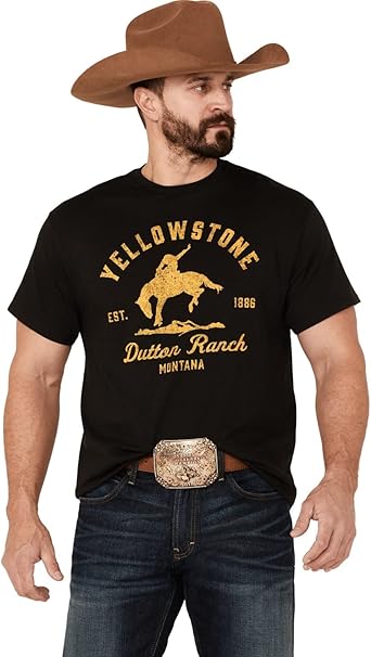 Yellowstone Bucking Bronco Horse Dutton Ranch Montana TV Show Black T Shirt 66-3