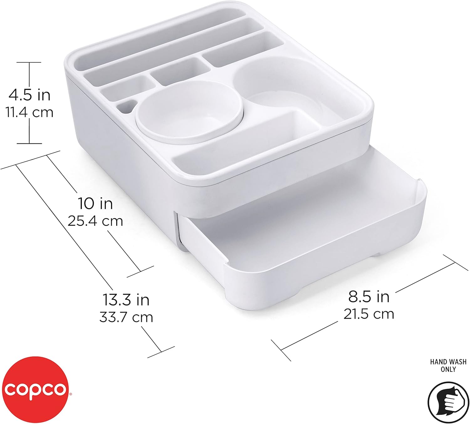 Copco Couch Caddy Organizer with Removable Snack Cup - Versatile Storage Solution for Remotes, Glasses, Snacks, and More, White