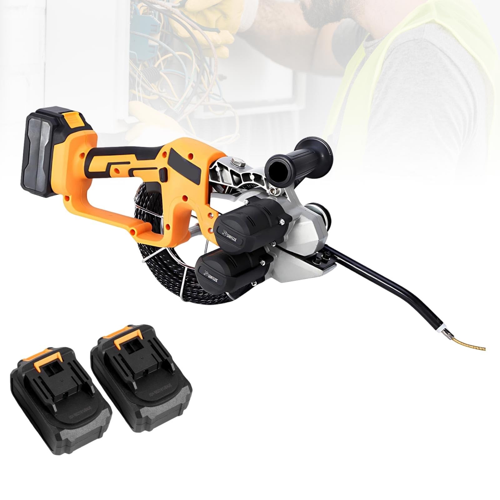 YXYLJOZ Automatic Electric Wire Puller Tool - Brushless Motor Wire Threading Machine for Efficient Wall Conduit & Pipe Cable Installation (2 batteries)