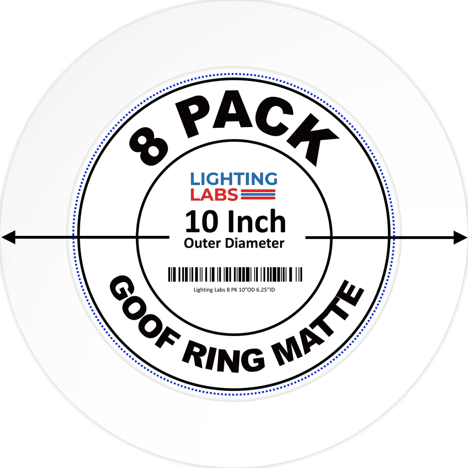 Lighting Labs 8 Pack Matte White Goof Trim Ring for Recessed Can Lighting Down Light, Outer Diameter 10 Inches, Inner Diameter 6.2 Inches