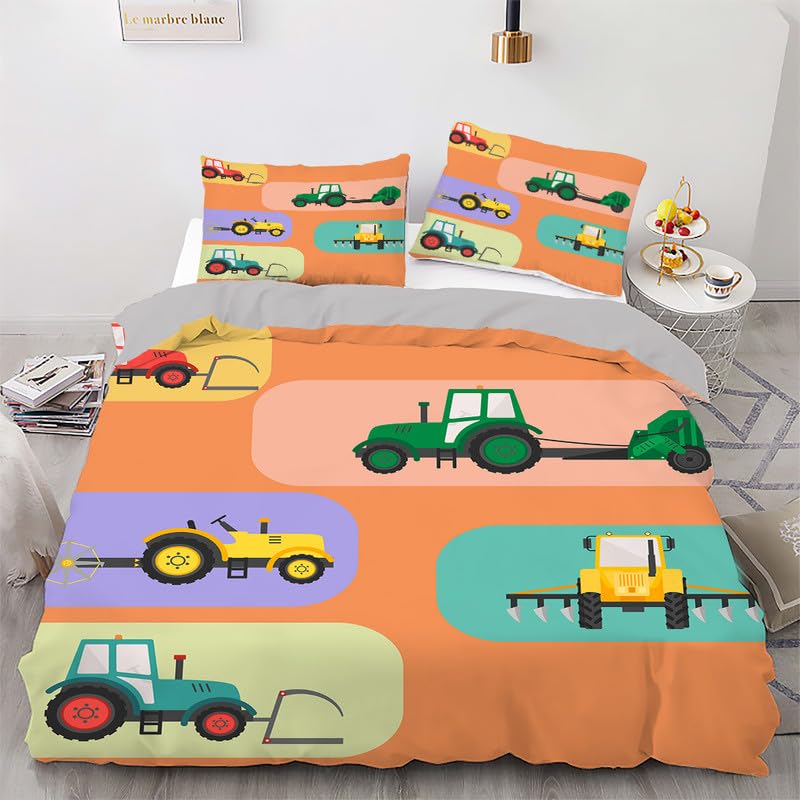 Parure de Lit 220x240 Tracteur Orange Idée Décoration Anniversaire