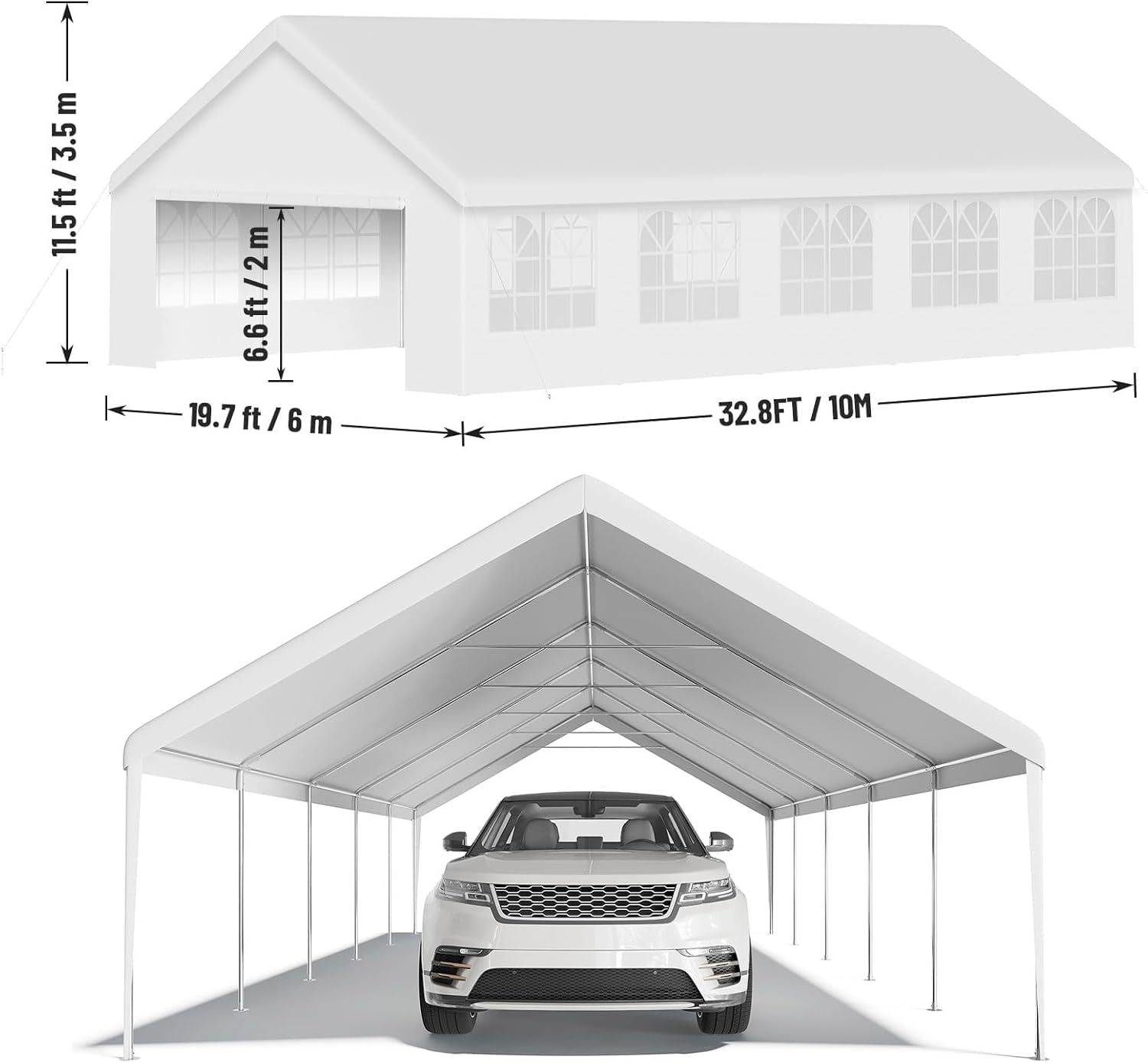 20'X33' Party Tent, Outdoor Heavy Duty Wedding Gazebo, Removable Sidewalls, Water & UV Resistant, Event Shelter Canopy Tent for Parties Carport BBQ, White & Straight Edge