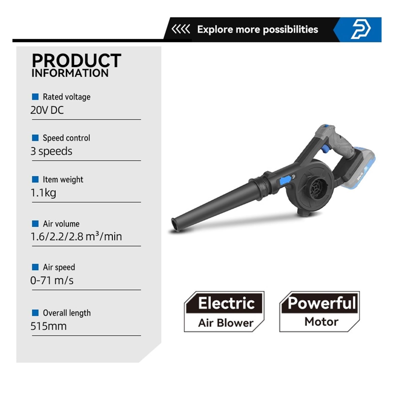 Ventilador, Soplador de Aire eléctrico, soplador inalámbrico de jardín de 20V, Herramientas de colector de Polvo de Ordenador de Velocidad Variable for Limpieza al vacío(Blower)