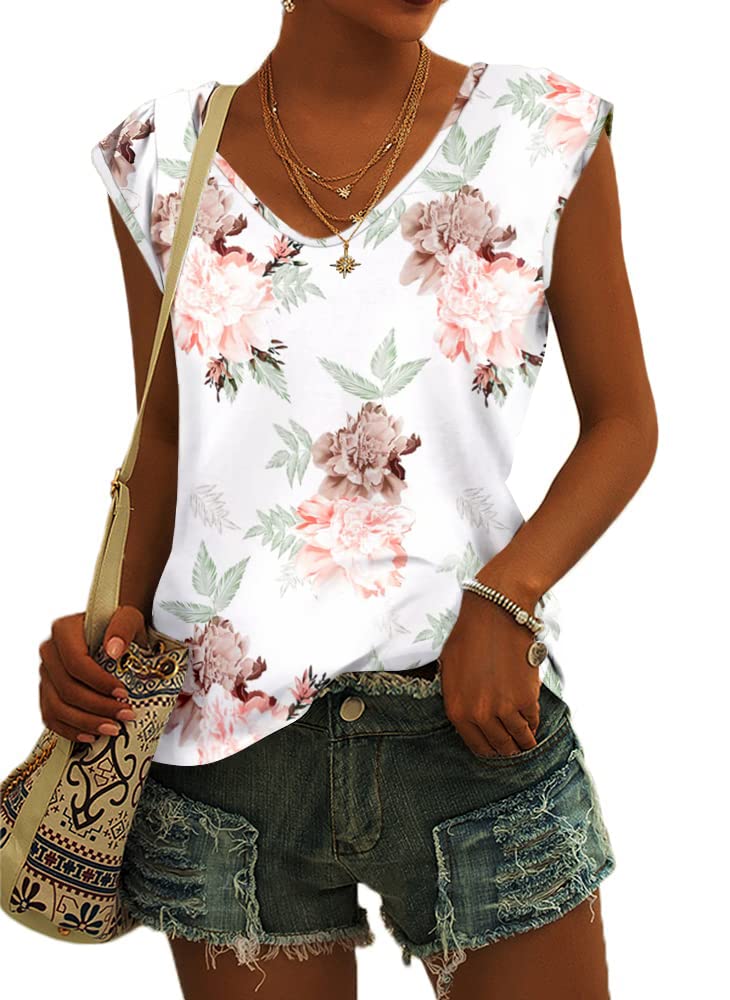 GeGekoko Damen T-Shirt Kurzarm V-Ausschnitt Flügelärmeln Oberteile Blusen Sommer Casual Lose Tank Top Basic Mädchen Tops