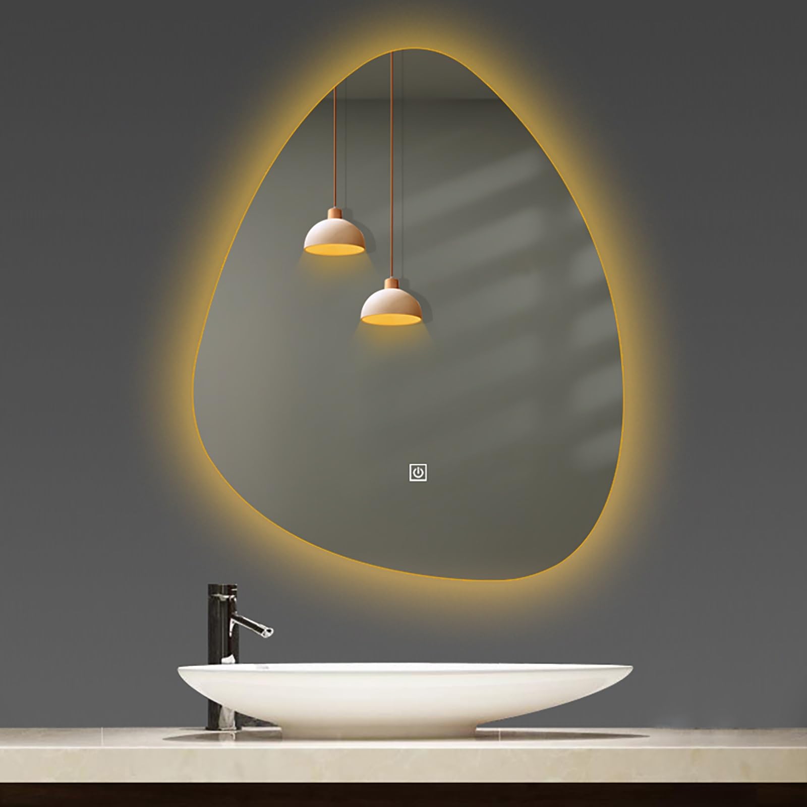 FGXHHS Bathroom LED Mirror - Frameless Irregular HD Glass Wall-mounted Vanity Mirror, Intelligent Touch Switch, Infinitely Dimmable Tri-color Backlight, Illuminated Home Decor (70x90cm/27