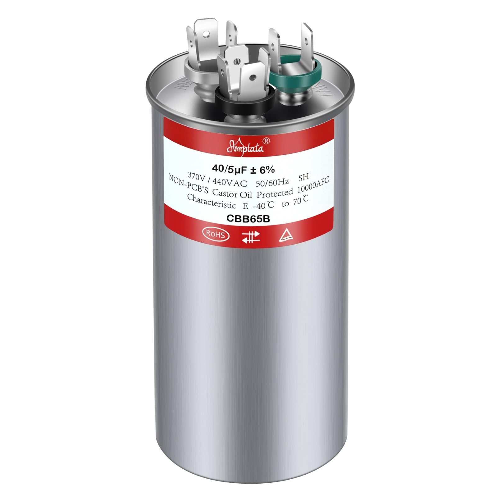 AMPTATA AC Capacitor 40/5 uf 440V CBB65B Capacitor for AC/HVAC/Air Conditioner/Pool Pump/Condenser Fan Run Motor Start, 40+5 MFD CBB65 370V 450V 50/60Hz Carrier ac Capacitor