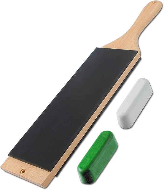 Leather Paddle Strop Large 2 Sided 3 Inch by 9 Inch with 2.8oz. Green White Compound (Paddle STROP)