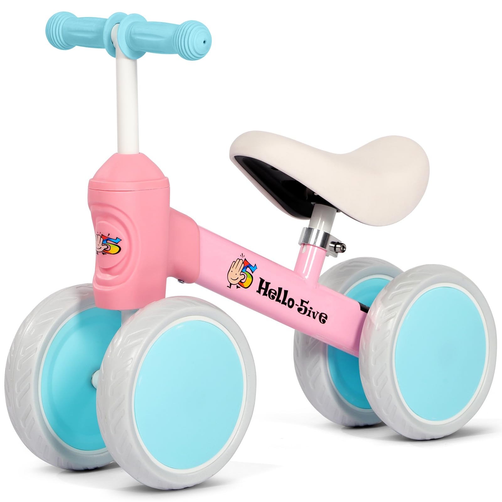 Baby Balance Bike, No Pedal Baby Walker Push Bike Ride On Toy with 4 Wheels & Seat Height Adjustable, Toddler Baby Training Bike for 10-36 Months Boys and Girls Kids First Birthday Gift, Pink & Blue