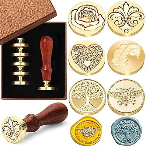 Wax Seal Stamp Set, 6 Pieces Sealing Wax Stamps Copper Seals 1 Wooden Handle, Wax Stamp Kit for Cards Envelopes, Invitations, Wine Packages (Classic Nostalgia) Cover