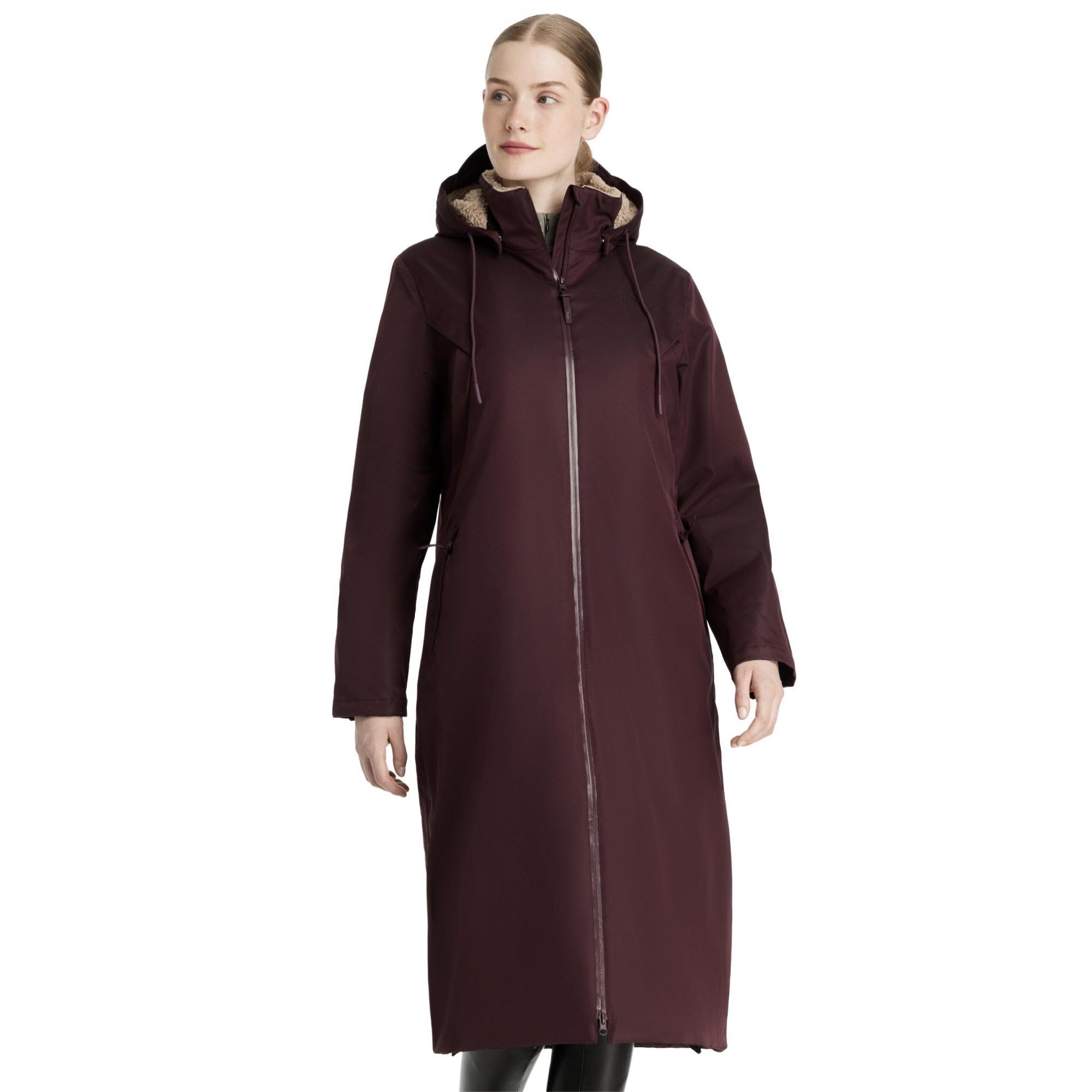 LeMieux All Elements Robe - Full-length Sherpa Fleece-lined - PFC-free Waterproof Fabric - Detachable Adjustable Peaked Hood - Damson - UK16
