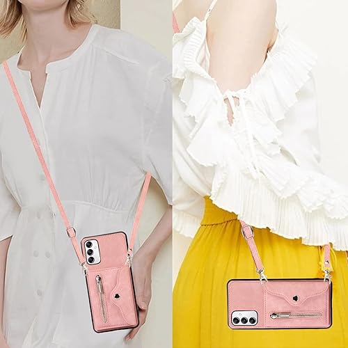 Miniatura 4 de Asuwish Funda para teléfono Samsung Galaxy A24 4G con correa cruzada para muñeca, cordón para el hombro, soporte para tarjeta de crédito, soporte de