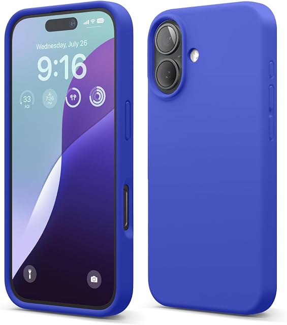 elago Compatible with iPhone 16 Case, Premium Liquid Silicone Case, Full Body Protective Cover, Shockproof, Slim Phone Case, Anti-Scratch Soft Microfiber Lining, 6.1 inch (Cobalt Blue)