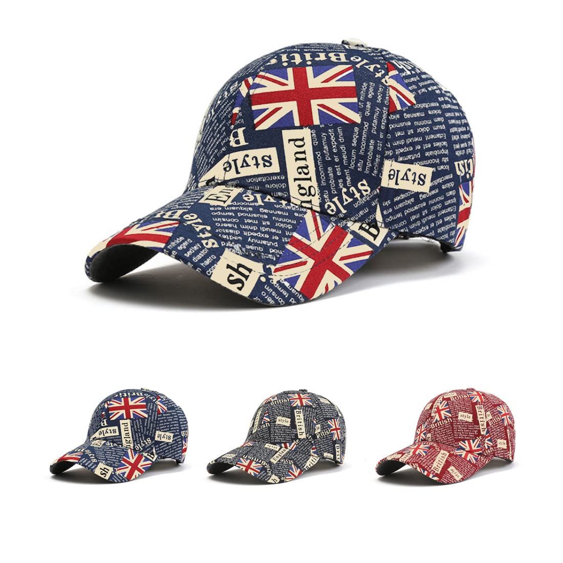XGOPTS Union Jack Baseball Cap GB UK Great Britain Flag Print Hat - Summer Cotton Sun Hat Adjustable UV-Protection Cap - Sports Events Souvenir Gift Football Rugby (55-58cm)