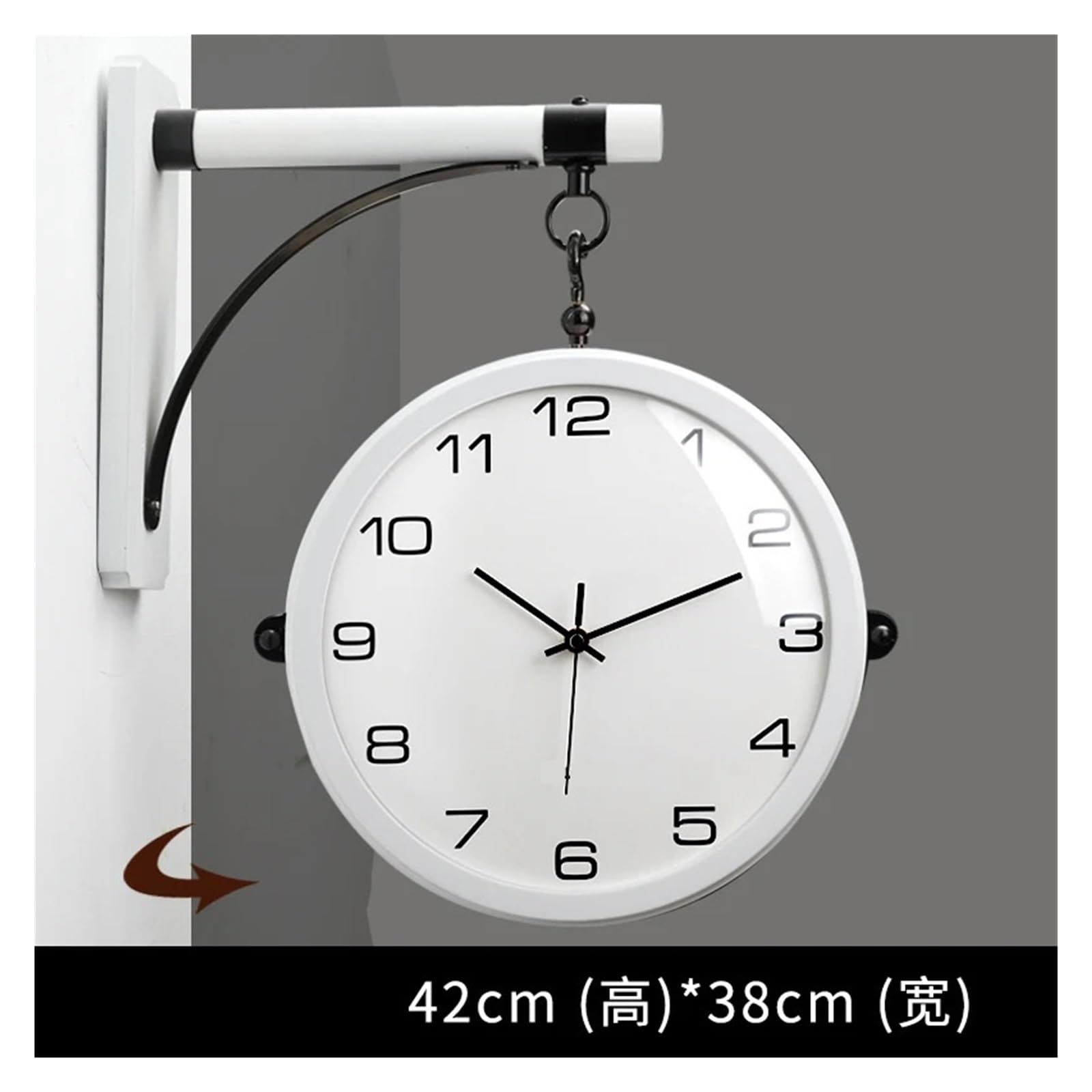 Reloj De Pared Lateral Doble Lujo, Madera Maciza Giratorio Silencioso Metal, Relojes Grandes Modernos, Decoración del Hogar, La Sala Estar Preciso Y Silencioso(360 Walnut Copper)