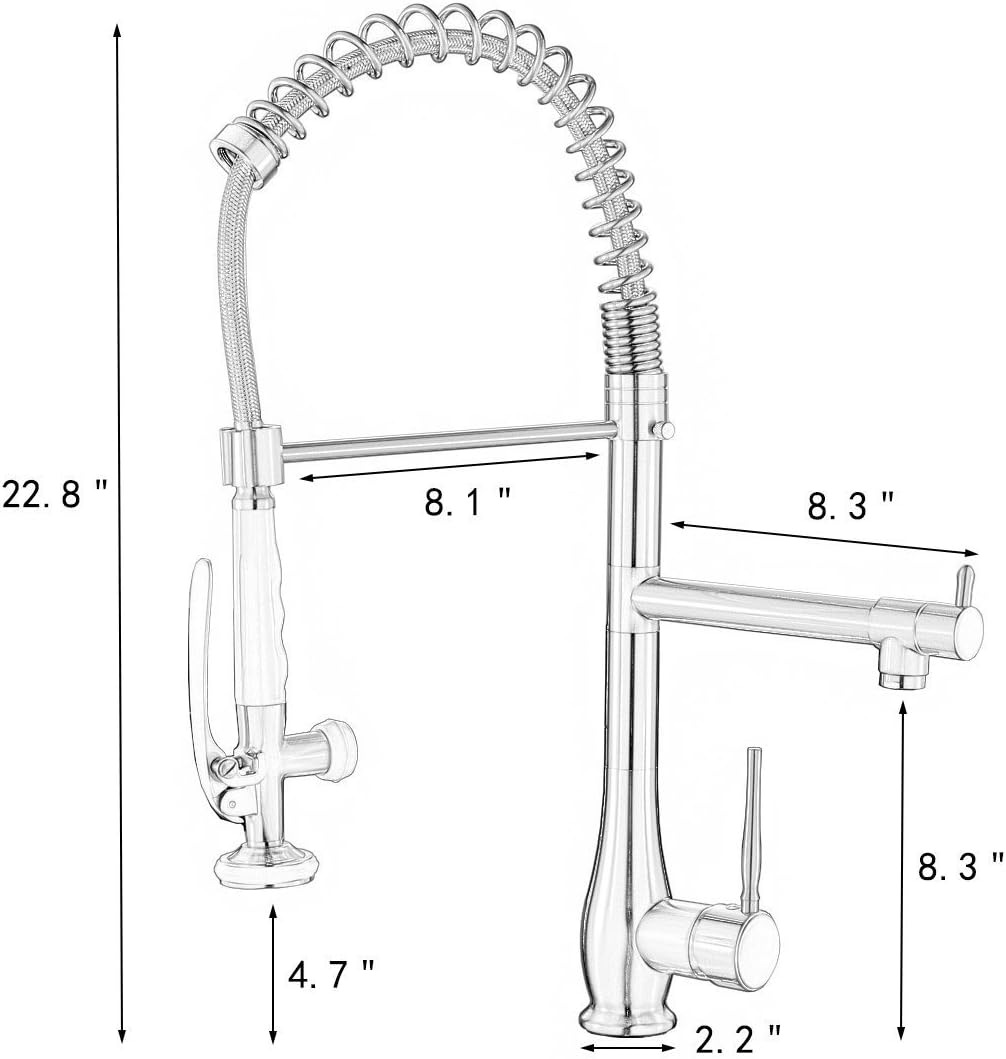 FLG Spring Single Handle Pull Down Kitchen Sink Faucet with Sprayer, Commercial Pre Rinse Faucet, Chrome