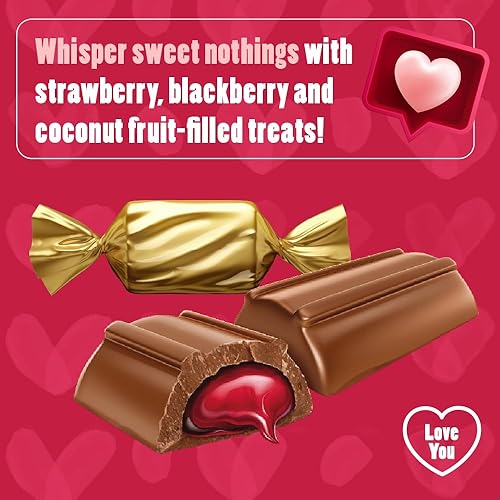 Miniatura 2 de Colombina 's Bocados de chocolate con leche rellenos de fruta, paquete variado de dulces para el día de San Valentín, envueltos individualmente,