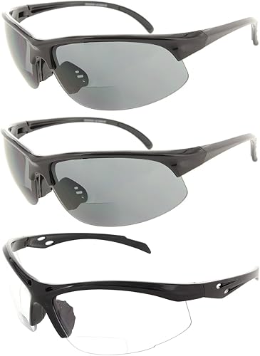 Fiore Paquete de 3 o 1 paquete de lentes de sol deportivos bifocales envolventes para hombres y mujeres, protección UV