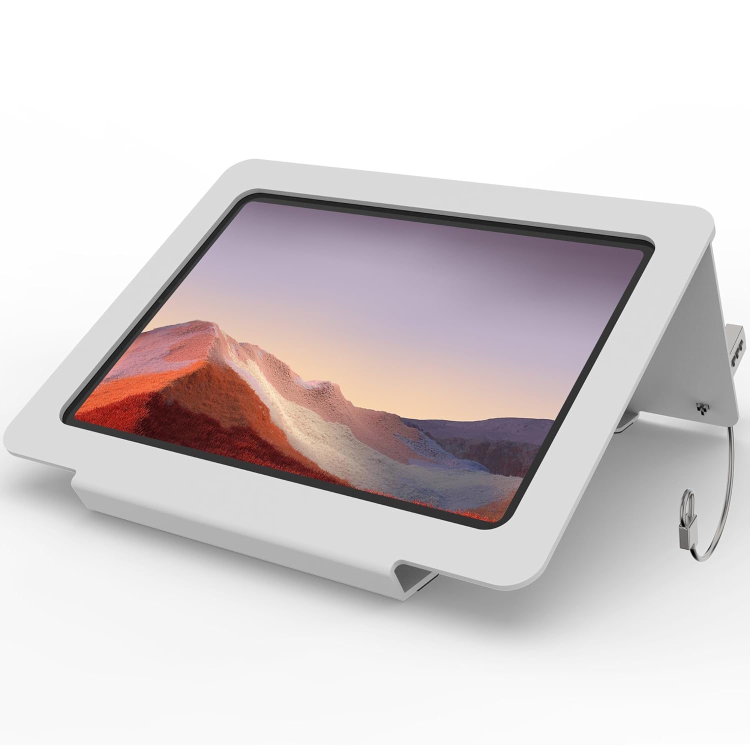 Tablet Desk Stand All Metal 30 Ergonomic with Security Cable Lock for Office POS Counter Reception - Compatible