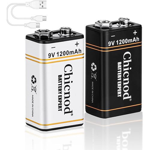 9V Batteries-Li-ion Rechargeable 9V Batteries,1200mAh Capacity 9Volt Battery 2Pack Lithium Battery for Smoke Alarms, RC Toys Walkie-Talkie 2Colors Black+White