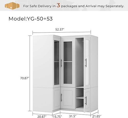 Miniatura 2 de Armario Armario: Juego de 2 modernos armarios de esquina para dormitorio con vidrio, armario de almacenamiento de ropa de madera de gran capacidad