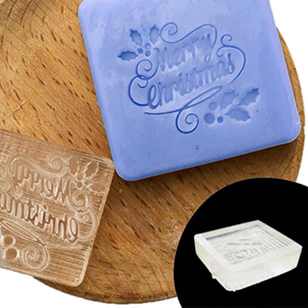 Christmas Theme Transparent Soap Stamp Natural Organic Making Acrylic Stamps Resin Chapters Small Clear Christmas Stamp Block for Card