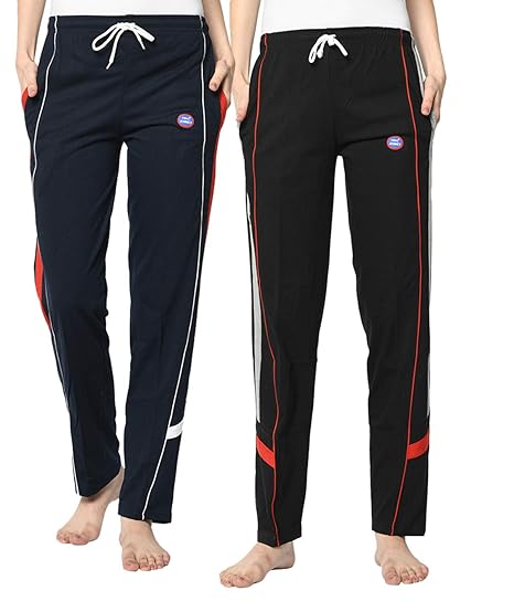 Multicolor Cotton Blended Trackpants for Women(Pack of 2)-D7__BLK__NVY__02-P