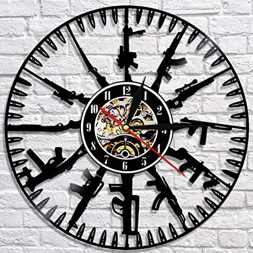 Gdrasuya10 12 Inch Bullet Time Vinyl Record Clock Army Gun Wall Clock Soldier And Military Fan Gift For Hallway Bedroom Living Room (Without Light) #TOP5
