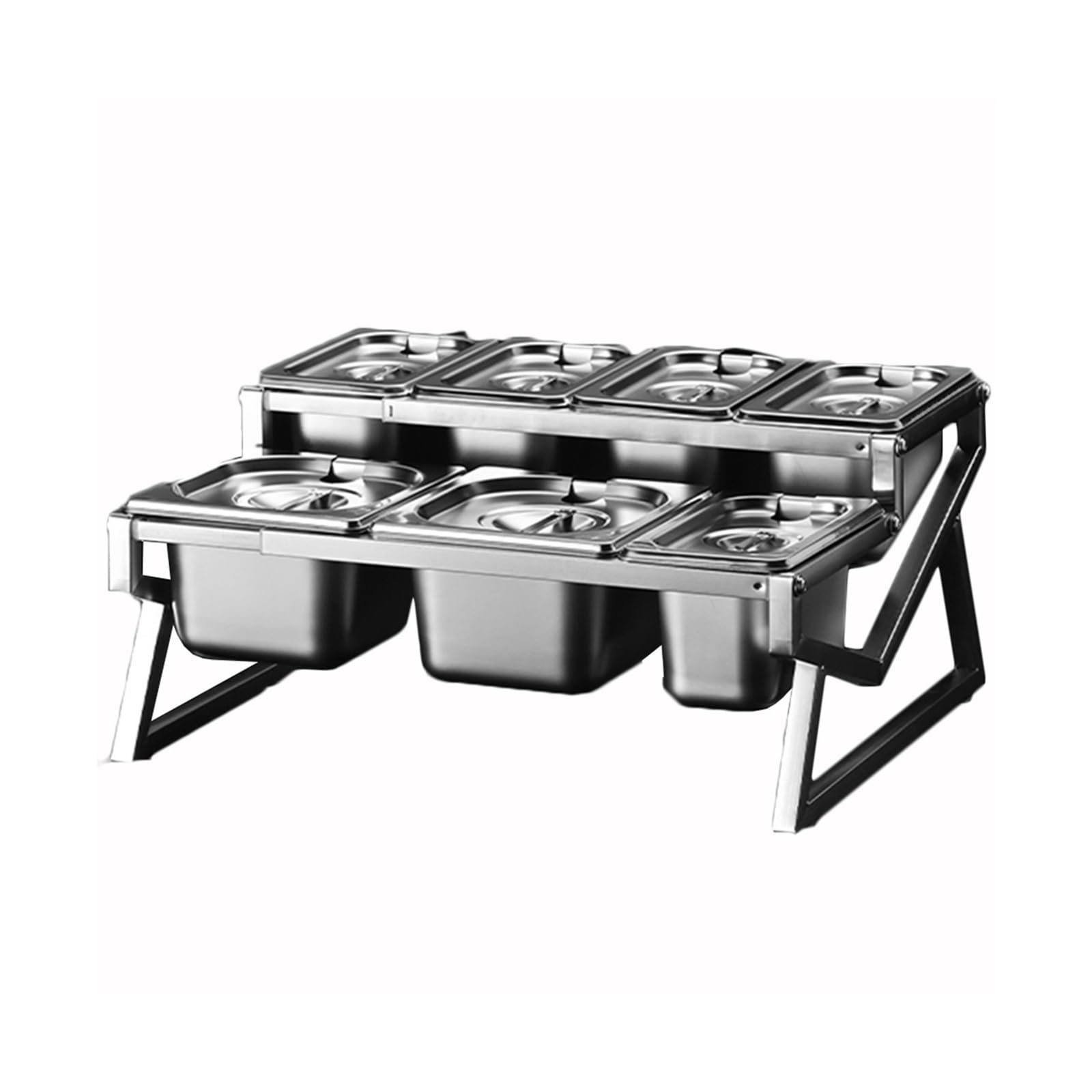 WDSOPK 6 Pans Stainless Steel Retractable Standing Spice Rack Box With Cover,2 Row Compartments Organizer Holder,Countertop Multiple Storage Seasoning (17.3x14.6x8.3in)